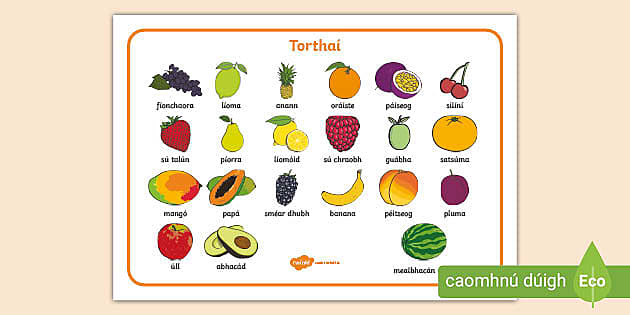 Fruit Word Mats Gaeilge (teacher made) - Twinkl