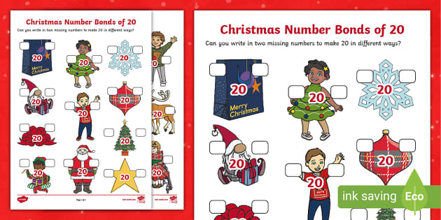 Christmas Themed Number Bonds to 20 Worksheet / Worksheet
