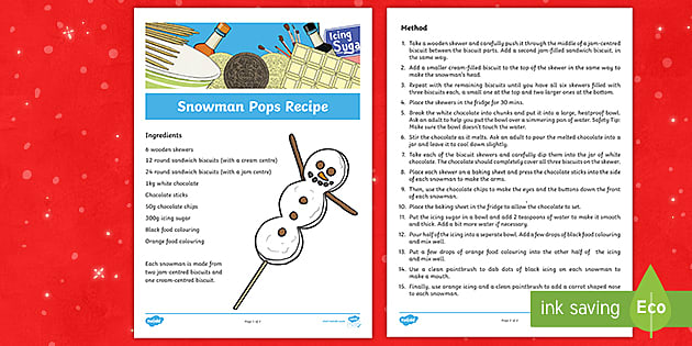 Snowman Pop Recipe (teacher made) - Twinkl