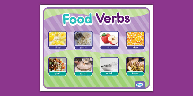 Food Verbs Word Mat (teacher made) - Twinkl