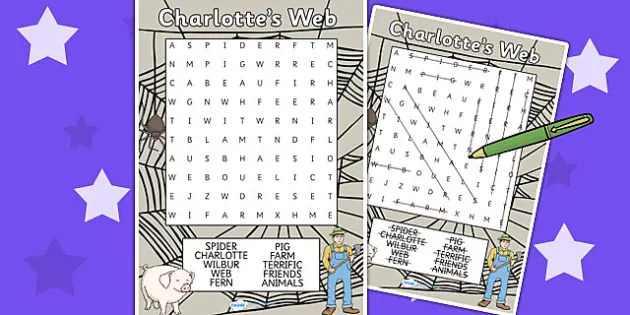 Charlotte's Web﻿” Vocabulary Matching, Crossword & Word Search Package