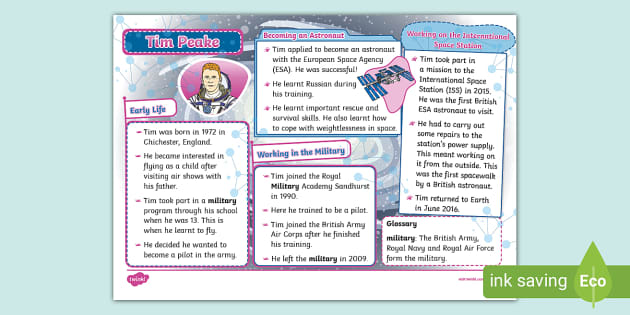 Tim Peake KS1 Fact File (teacher made) - Twinkl