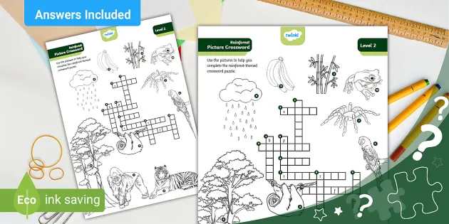 Rainforest Picture Crossword Puzzle - Twinkl - Kids Puzzles