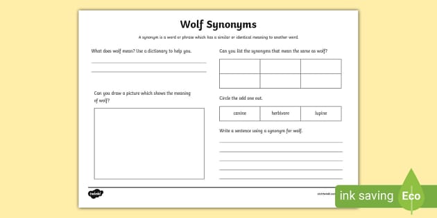 Wolf Synonyms Worksheet (teacher made) - Twinkl