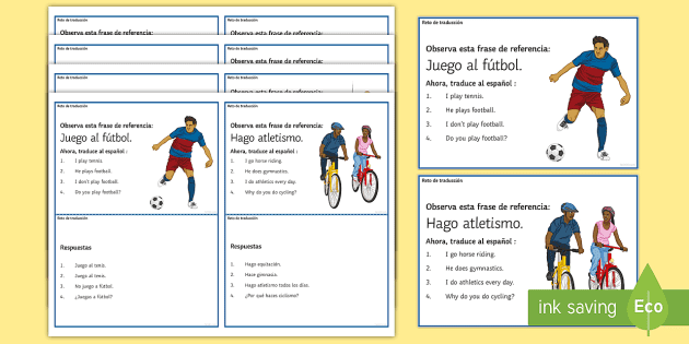 Hobbies Translation Challenge Cards Spanish