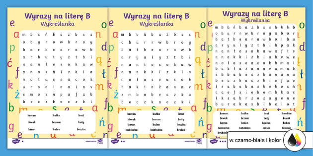 Wyrazy Na Literę B | Wykreślanka | Alfabet I Litery