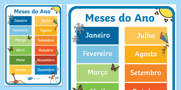 Aprendendo o calendário, Meses do ano