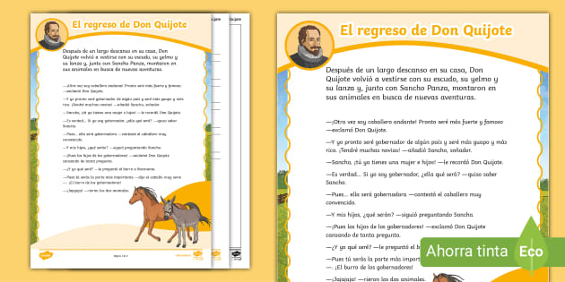 Comprensión Lectora: El Regreso De Don Quijote - 2º Ciclo De EP