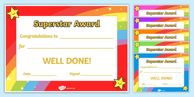 FREE Superstar Certificates Primary Resources Twinkl
