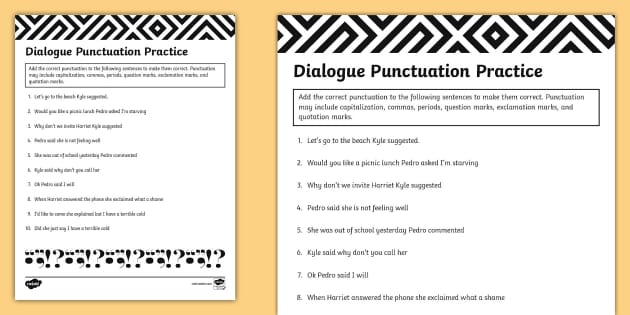 Dialogue Punctuation Practice Activity for 6th-8th Grade