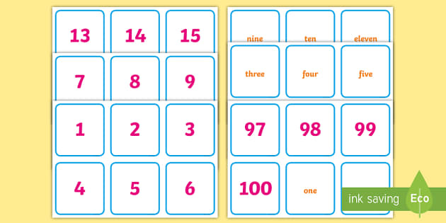 Matching Game Numbers And Words