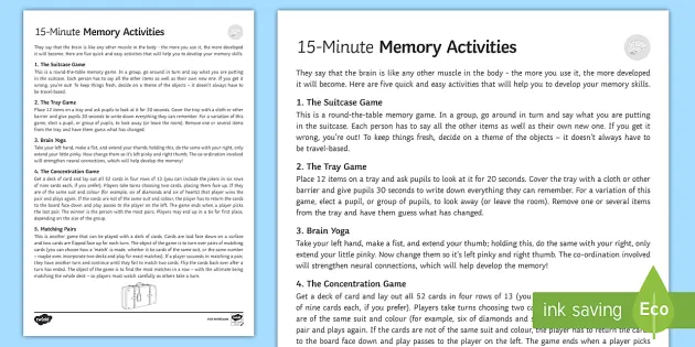 Five 15 Minute Games To Develop Memory Secondary