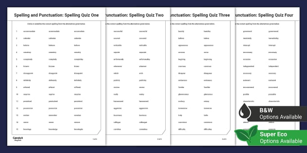 Common Spelling Errors Quiz Pack (teacher made) - Twinkl