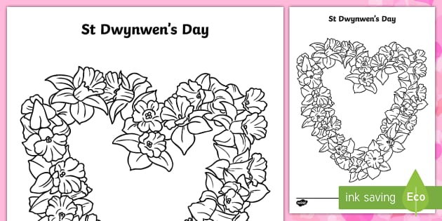 Saint Dwynwen Daffodil Heart Colouring Page (Teacher-made)