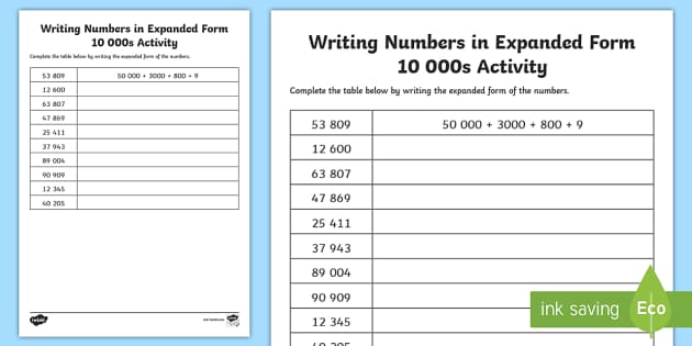 Writing Numbers In Expanded Form 10 000s Worksheet Worksheet Australia