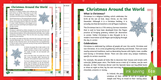 Christmas Around The World Reading Comprehension Esl Reading Resources