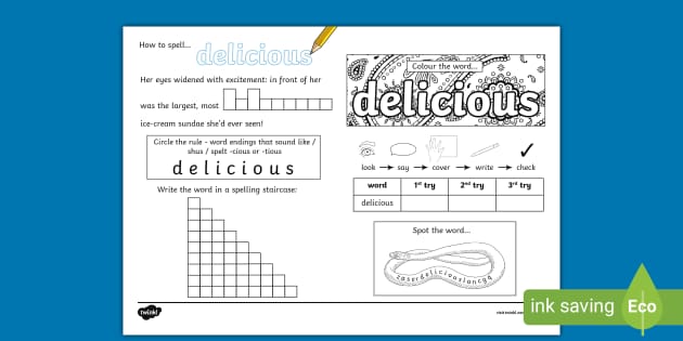 How to Spell Delicious Activity Sheet (teacher made)