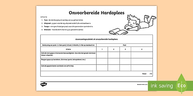 onvoorbereide hardoplees assessment rubric teacher made