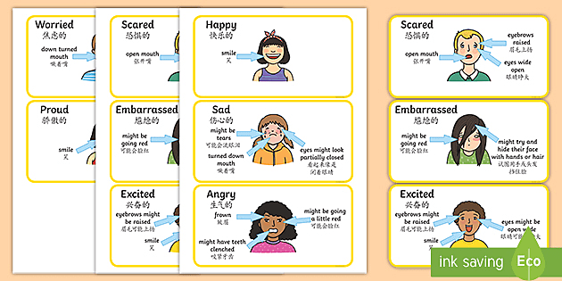 Emotions Characteristics Cards English Mandarin Chinese