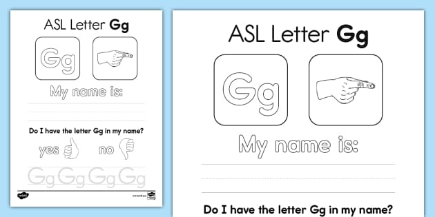 ASL Letter Gg Activity (Hecho por educadores) - Twinkl