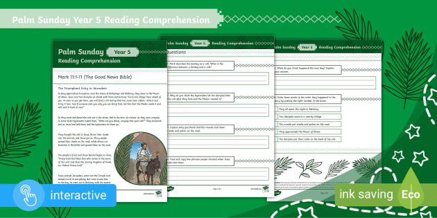 Palm Sunday Year 5 Reading Comprehension (Ages 9 - 10)