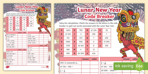 Year 5 Lunar New Year Code Breaker teacher made