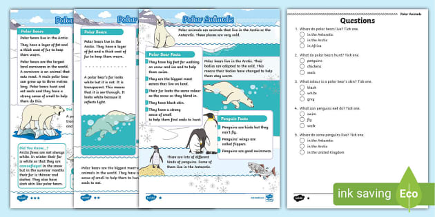 Polar Animals Differentiated Reading Comprehension Activity