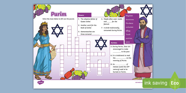 KS2 Purim Crossword RE Judaism Festivals Twinkl