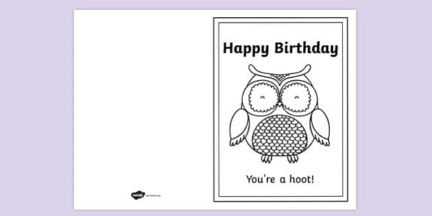 Cute Owl Birthday Card | Printable Coloring Activity