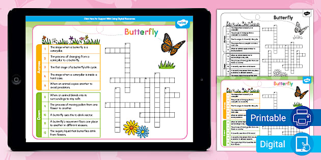 Butterfly Crossword Puzzle for K 2nd Grade Twinkl Butterfly Crossword Puzzle for K 2nd Grade Twinkl