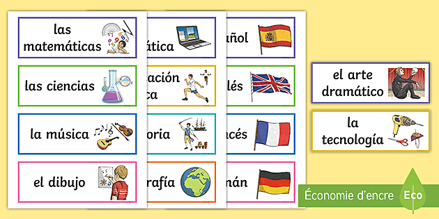 Cartes de vocabulaire : Les matières scolaires en espagnol