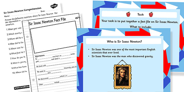 Sir Isaac Newton Gravity Task Setter Powerpoint and Worksheets