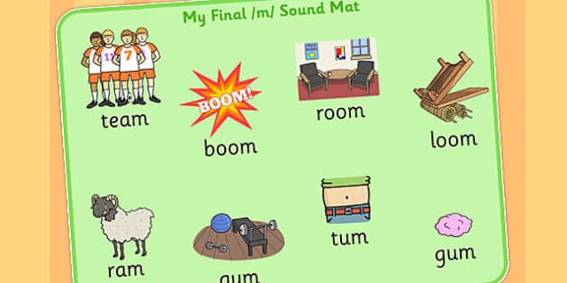 Final M Sound Word Mat 2 - Twinkl