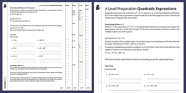 👉 A Level Maths Preparation: Quadratic Expressions | Beyond