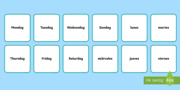 Days of the Week Flash Cards - English/Spanish- Days of the Week Flashcards