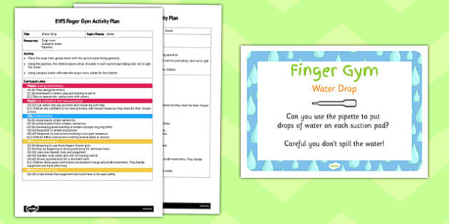 Eyfs Water Drop Finger Gym Activity Plan And Prompt Card Pack