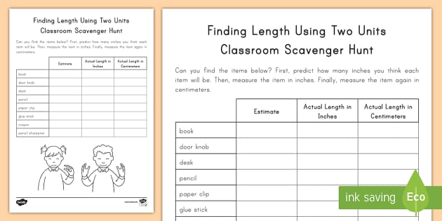 Free Printable Fun Classroom Measurement Scavenger Hunt Worksheet