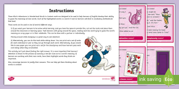 Alice's Adventures in Wonderland - Words in Context Cards