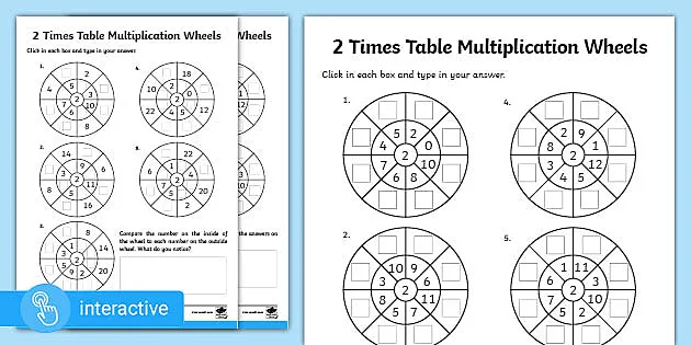 2 Times Table Practice Multiplication Wheels Worksheets
