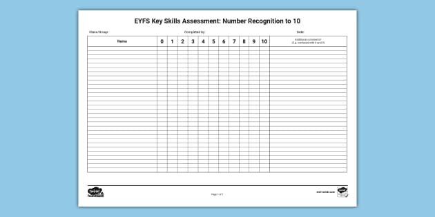 Kindergarten Key Skills Assessment Number Recognition to 10 | Twinkl