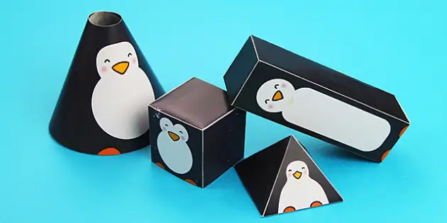 Penguin Themed 3D Shape Nets (teacher made) - Twinkl
