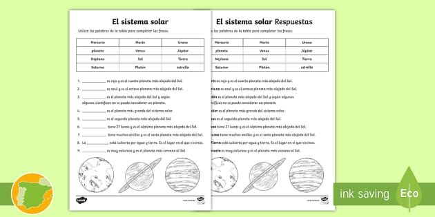 Fichas del sistema solar para niños - Web del maestro