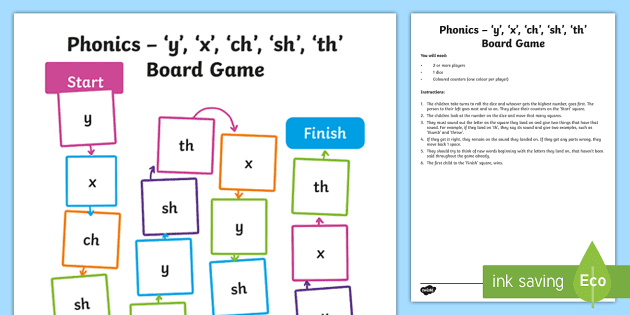 Phonics Y X Ch Sh Th Board Game