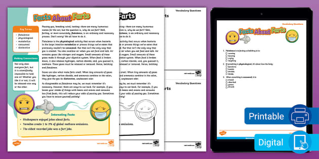 Fifth Grade Farts Fact File and Vocabulary Questions