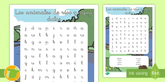 Sopa De Letras Los Animales De Los Rios Y Agua Dulce