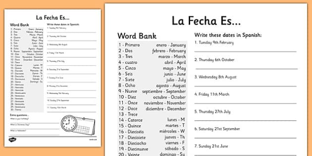 free spanish date writing worksheet months of the year