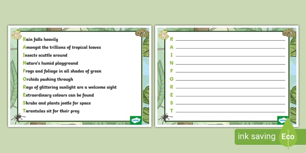 Rainforest Acrostic Poem Example (teacher made) - Twinkl