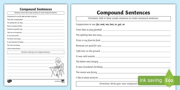 Compound Sentence Worksheet PDF | ELA Grammar Activity