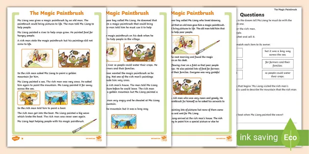 KS1 The Magic Paintbrush Differentiated Reading Comprehension Activity