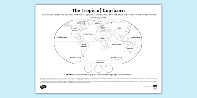 Tropic of Capricorn Line of Latitude Map Activity - Twinkl